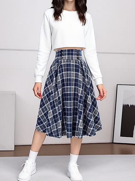 DEBAIJIA Midirock Damen Rock Plissierter Karierter günstig online kaufen