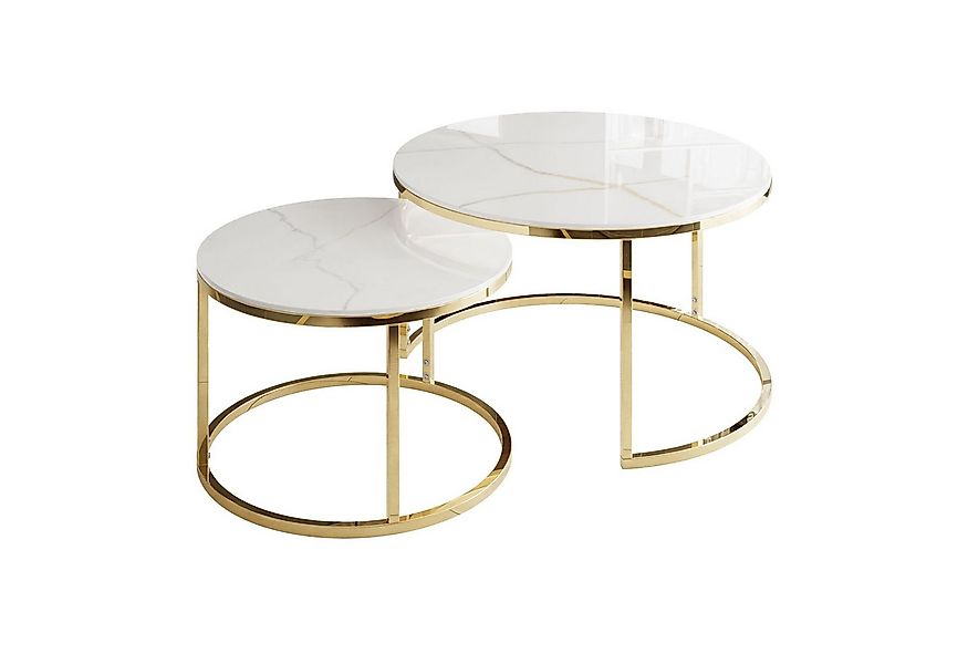 ALLHOUSE24 Couchtisch runder Sofatisch KAYA 2 in 1 Gold Chrom Metall Weiß M günstig online kaufen