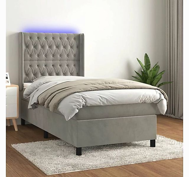 vidaXL Boxspringbett Boxspringbett mit Matratze LED Hellgrau 90x200 cm Samt günstig online kaufen