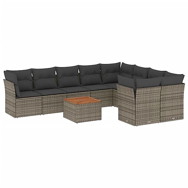 vidaXL 10-tlg Garten-Sofagarnitur mit Kissen Grau Poly Rattan Modell 53 günstig online kaufen