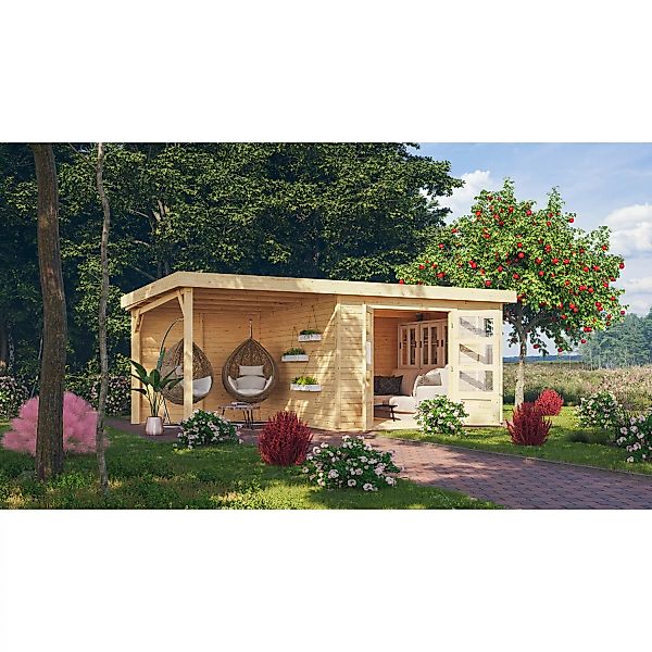 Karibu Gartenhaus Sölve 6 Naturbelassen 302 x 306 cm mit Anbaudach und Rück günstig online kaufen