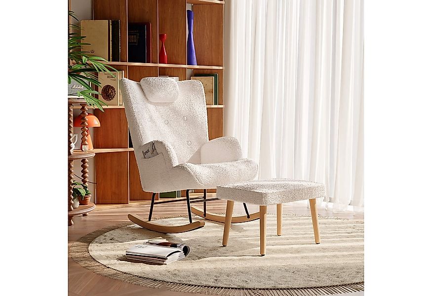Furnishings Home Schaukelstuhl Weißer Polsterstuhl + Polsterhocker + Kopfki günstig online kaufen