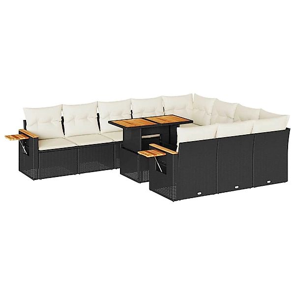 vidaXL 11-Tlg Garten-Sofagarnitur mit Kissen Schwarz Poly Rattan 3327647 günstig online kaufen