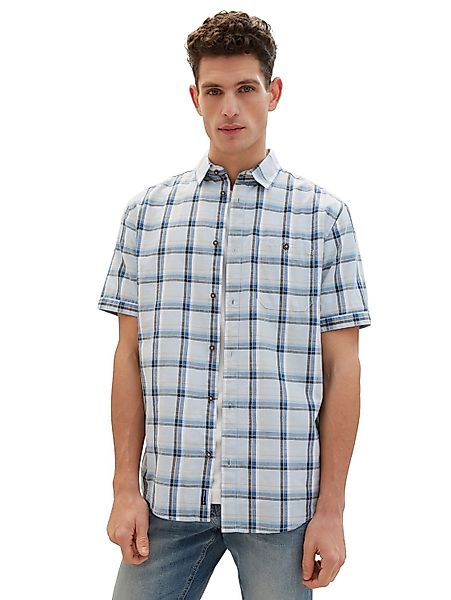 Tom Tailor Herren Kurzarm Hemd CHECKED SLUBYARN - Regular Fit günstig online kaufen