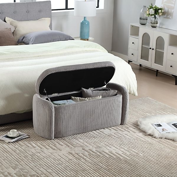 Sitzbank mit Stauraum, hellgraue Aufbewahrungshocker, 112x41x42 cm, samt, E günstig online kaufen