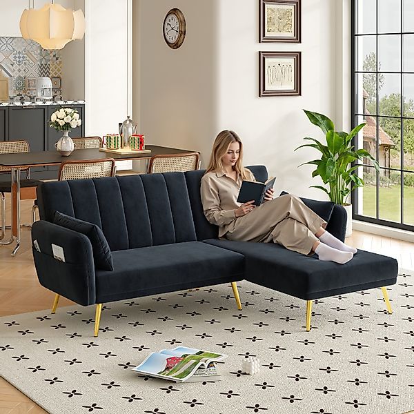 Merax Schlafsofa L-Form Klappsofa Samt Schlafsofa günstig online kaufen