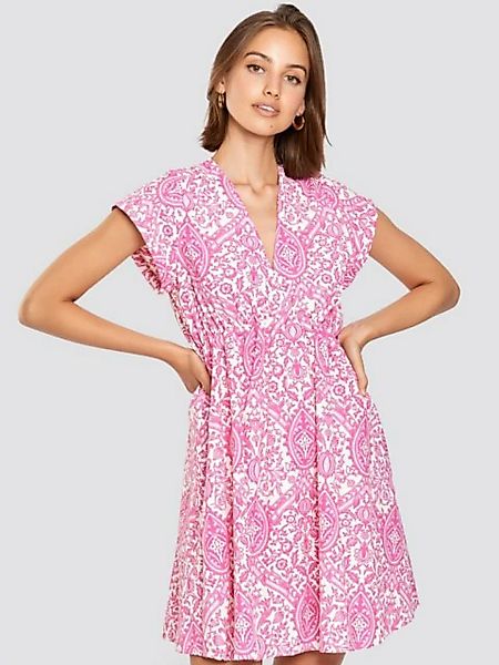 Freshlions Minikleid Gemustertes Kleid pink S Sonstige, Taillentunnelzug günstig online kaufen