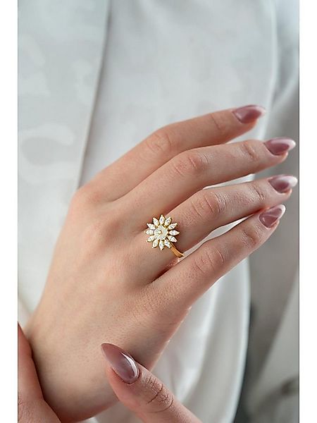 Nisan Silberring, Silber Verstellbarer Ring – Gold Vergoldet, Manolienblüte günstig online kaufen