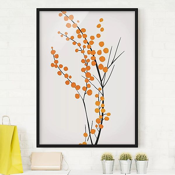 Bild mit Rahmen Grafische Pflanzenwelt - Beeren Orange günstig online kaufen