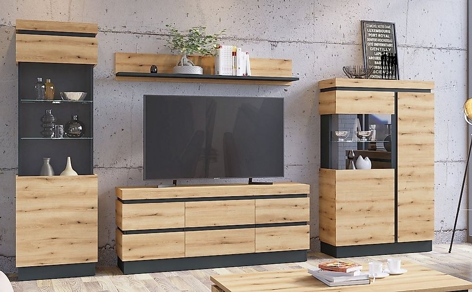 freiraum Wohnwand Corte, (4-teilig), (4-teilig) in Coast Evoke Eiche Dekor günstig online kaufen