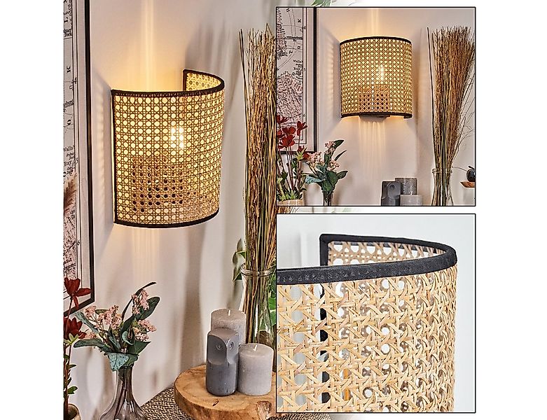 hofstein Wandleuchte Wandlampe aus Metall/Rattan/Wienergeflecht/Stoff in Sc günstig online kaufen