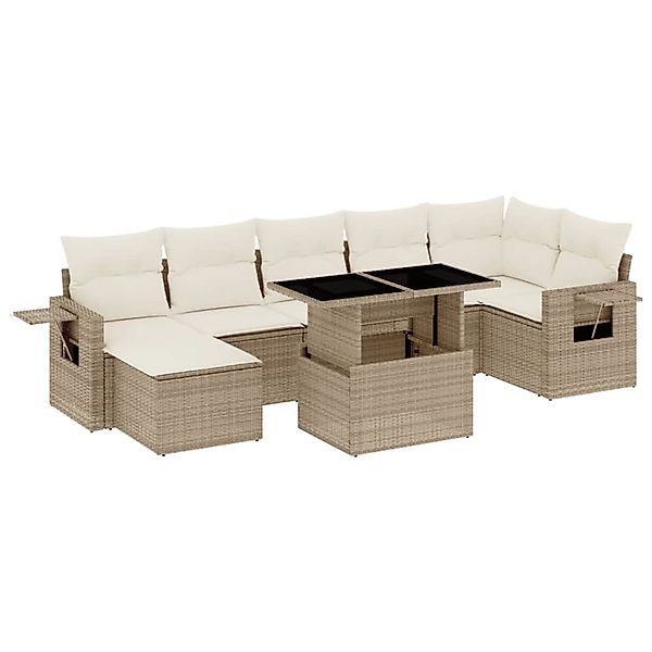 vidaXL 8-Tlg Garten-Sofagarnitur mit Kissen Beige Poly Rattan 3268058 günstig online kaufen