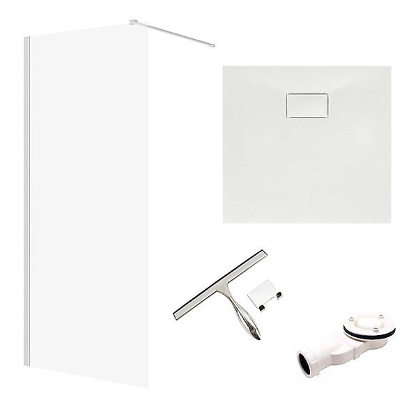 Bad Land SET Duschwanne VIDAR 90x90 Quadratisch Weiß + Walk-In Dusche KETIL günstig online kaufen