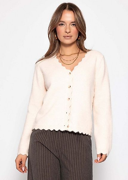 SASSYCLASSY Cardigan Strickjacke mit Bogenkante für Damen Weicher Cardigan günstig online kaufen