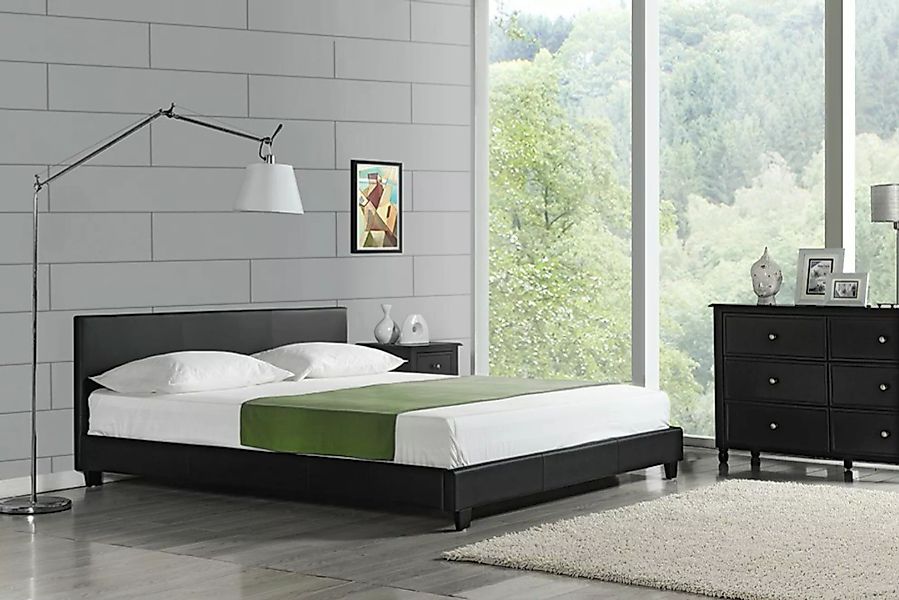 Corium Polsterbett, Doppelbett mit Lattenrost 160x200cm in schwarz Kunstled günstig online kaufen