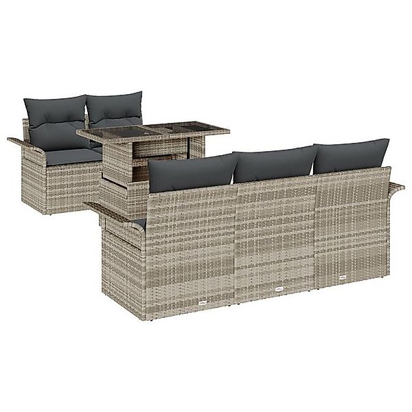vidaXL Loungesofa 6-teiliges Garten-Sofaset mit Kissen Hellgraues Poly-Ratt günstig online kaufen