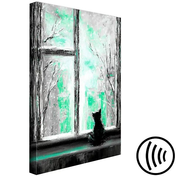 Leinwandbild Longing Kitty (1 Part) Vertical Green XXL günstig online kaufen