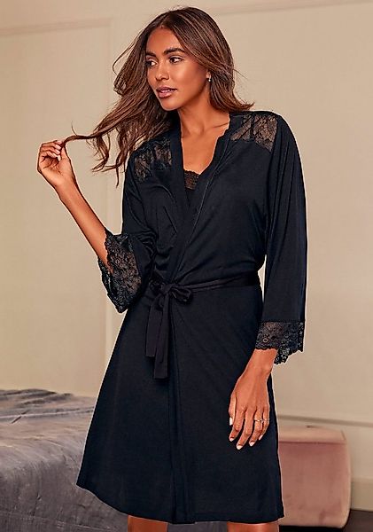 LASCANA Kimono, Kurzform, Viskose, Gürtel, mit Spitzeneinsätzen günstig online kaufen