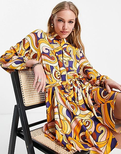 Never Fully Dressed – Minikleid in Orange mit Retro-Wirbelmuster günstig online kaufen