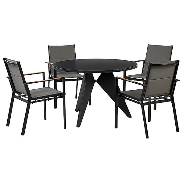Beliani Gartentisch Set OLMETTO/BUSSETO Schwarz Grau Heller Holzfarbton 110 günstig online kaufen