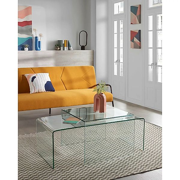 home24 Fredriks Couchtisch Drap Glas Transparent Quadratisch Modern 60x45x6 günstig online kaufen