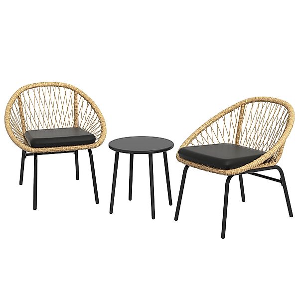 Outsunny 3-tlg. Rattan Gartenmöbel-Set, Balkonmöbel-Set mit Couchtisch & 2 günstig online kaufen