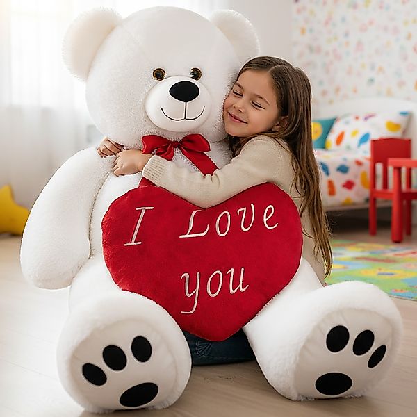Plüschtier Teddybär Weiß 150cm inkl Herzkissen günstig online kaufen