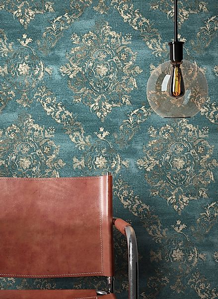Newroom Vliestapete, Blau Tapete Barock Ornament günstig online kaufen
