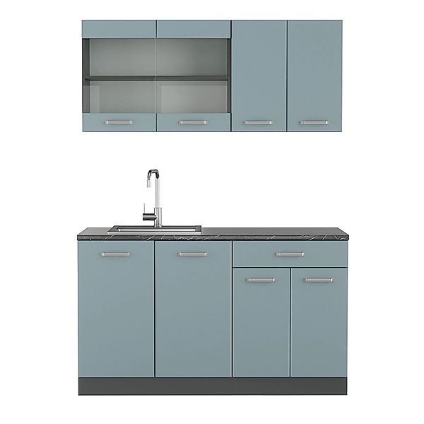 Vicco R-Line Mini-Küche Blau-Grau/Anthrazit 140 cm ohne Arbeitsplatte günstig online kaufen