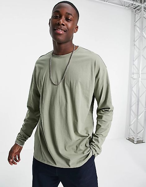 New Look – Langärmliges Shirt in Khaki-Grün günstig online kaufen