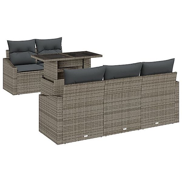 vidaXL Loungesofa 6-teiliges Garten-Sofa-Set mit Kissen in Grau aus Poly-Ra günstig online kaufen
