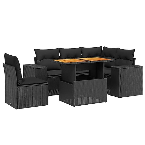 vidaXL 6-Tlg Garten-Sofagarnitur mit Kissen Schwarz Poly Rattan 3272637 günstig online kaufen