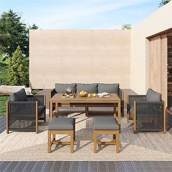 Flieks Gartenlounge-Set, 7-Sitzer Gartenmöbel Essgruppe Sitzgruppe günstig online kaufen
