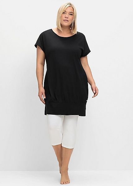 Sheego T-Shirt Longshirt Kurzarm mit breitem Saumbündchen günstig online kaufen