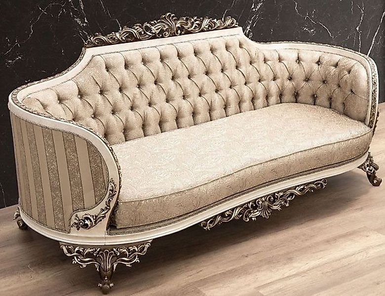 Casa Padrino Sofa Luxus Barock Sofa Beige / Cremefarben / Braun / Gold - Pr günstig online kaufen