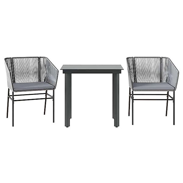vidaXL 3-Tlg Garten-Essgruppe mit Kissen Grau Poly Rattan Glas 3334625 günstig online kaufen
