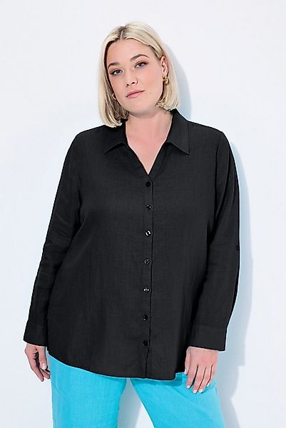 Ulla Popken Hemdbluse Bluse Leinen offener Kragen Langarm günstig online kaufen