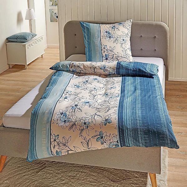 TRAUMSCHLAF Bettwäsche Fiori blau, Mikrofaser, 2 günstig online kaufen