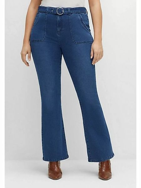 Sheego Bootcut-Jeans Große Größen (Set) mit Stoffgürtel und markanten Tasch günstig online kaufen