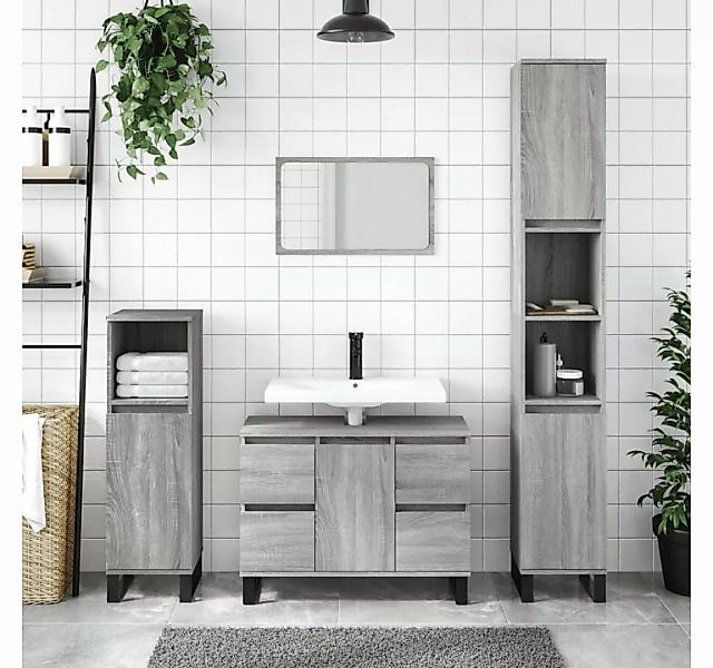 vidaXL Badezimmerspiegelschrank Badschrank Grau Sonoma 30x30x100 cm Holzwer günstig online kaufen