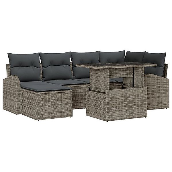 vidaXL Loungesofa 7-tlg. Garten-Sofagarnitur mit Kissen Grau Poly Rattan, 7 günstig online kaufen