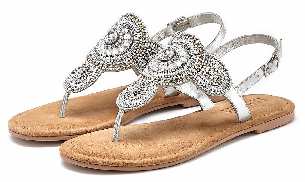 LASCANA Zehentrenner Sandale, Pantolette in Glitzer-Optik und softer Lederi günstig online kaufen