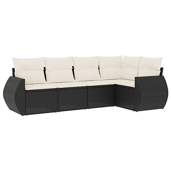 vidaXL 5-Tlg Garten-Sofagarnitur mit Kissen Schwarz Poly Rattan 3253663 günstig online kaufen
