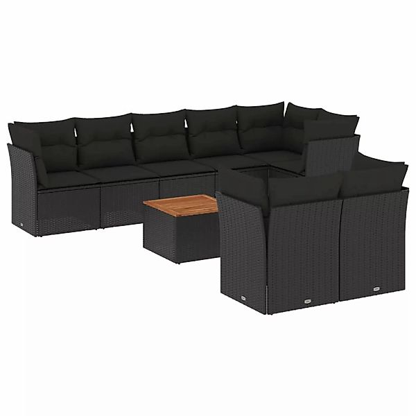 vidaXL 9-tlg Garten-Sofagarnitur mit Kissen Schwarz Poly Rattan Modell 130 günstig online kaufen