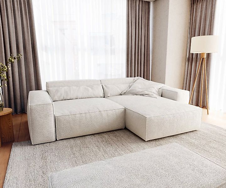 DELIFE Ecksofa Sirpio, XL Bouclé Creme-Weiß 270x170 cm Recamiere variabel m günstig online kaufen