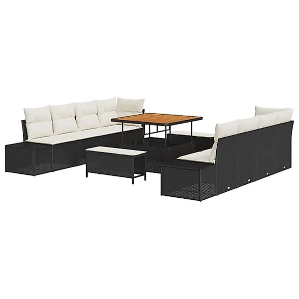vidaXL Gartensofa-Set mit Kissen Schwarz 264 x 62 x 85 cm Poly Rattan 33647 günstig online kaufen
