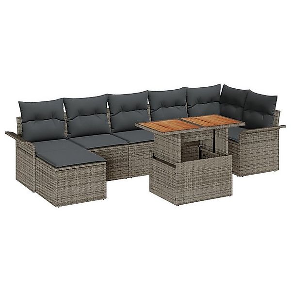 vidaXL Loungesofa 8-teiliges Garten-Esszimmer-Set mit Kissen Grau Poly-Ratt günstig online kaufen