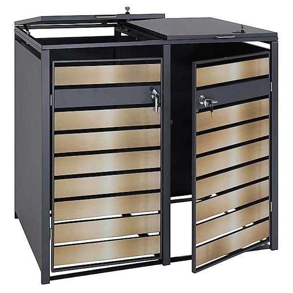 PROREGAL Mülltonnenbox 2er 117x132x80cm Anthrazit Gold Schlitzoptik günstig online kaufen