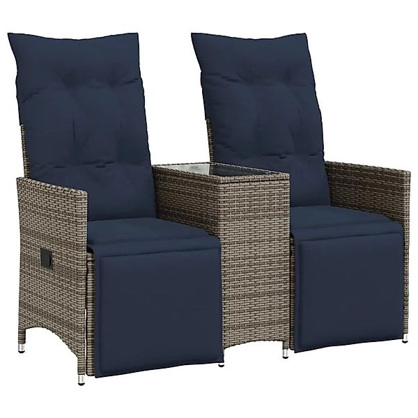 vidaXL Gartensofa Verstellbar 2-Sitzer mit Tisch Grau Poly Rattan 365719 günstig online kaufen