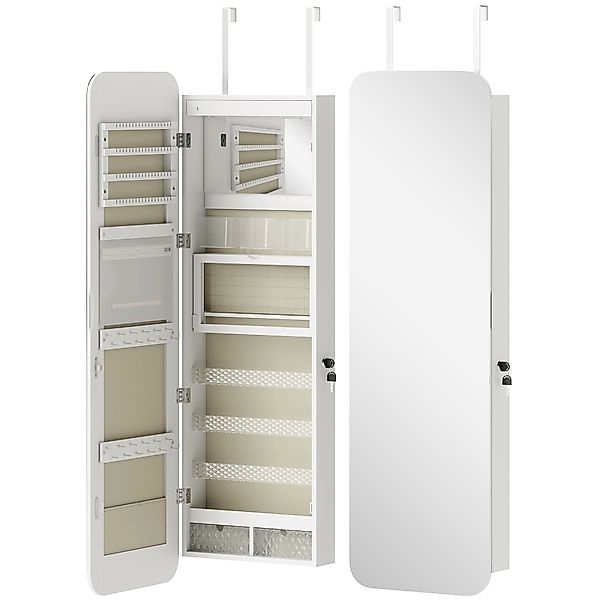 HOMCOM Schmuckspiegel mit LED-Licht, an Wand oder Tür montierbarer Schmucks günstig online kaufen